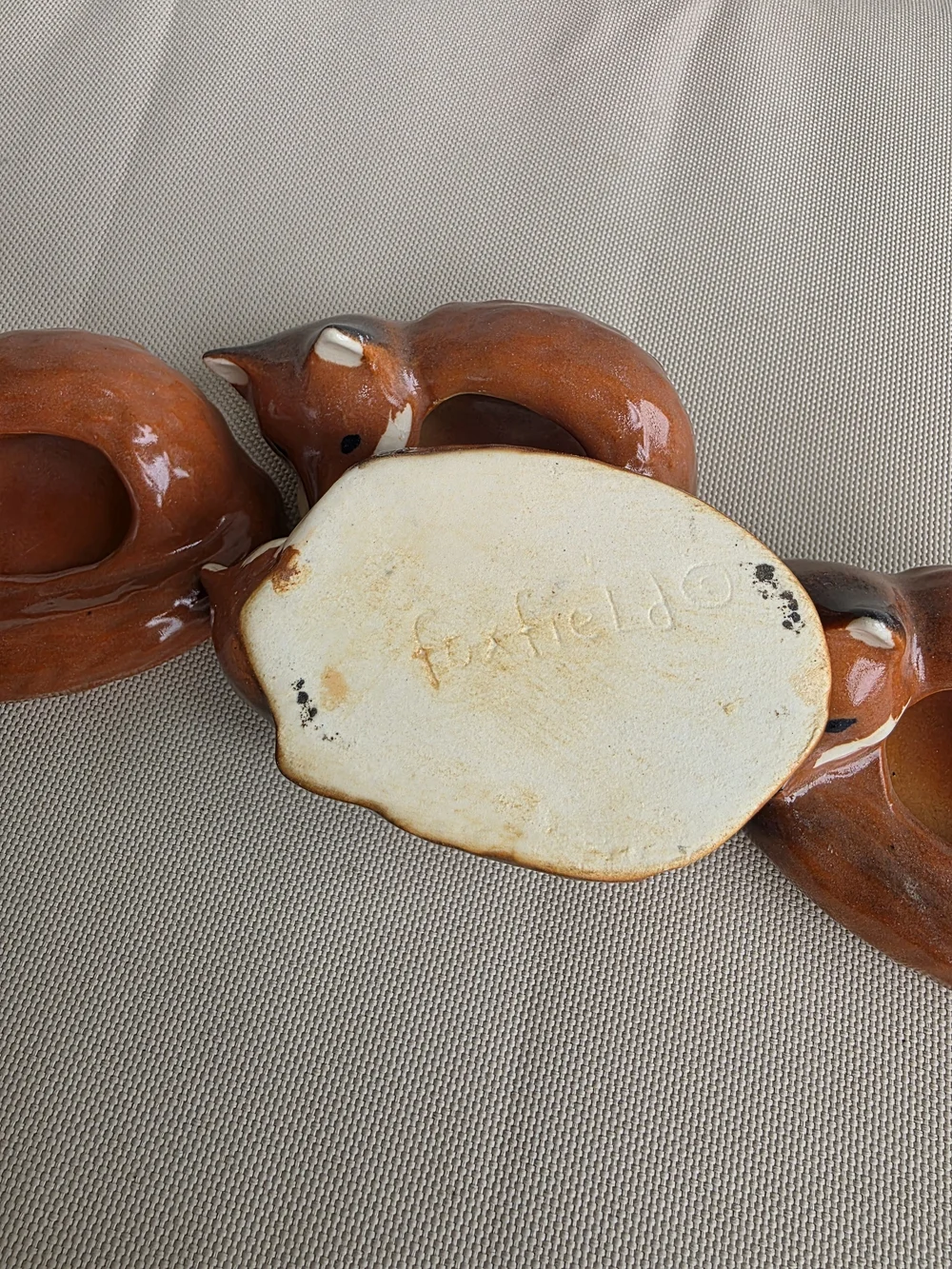 Vtg Foxfield Ceramic Napkin Rings Signed Woodland Fox Set Of 4 Tablescape Collec